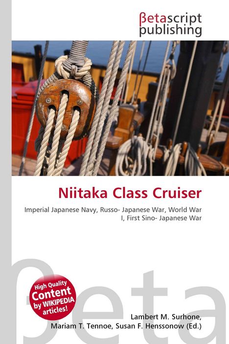"Niitaka Class Cruiser", Infos zur Kaiserlich Japanischen Marine. Oberer Bildbereich: Seilrollen auf einem Segelschiff.