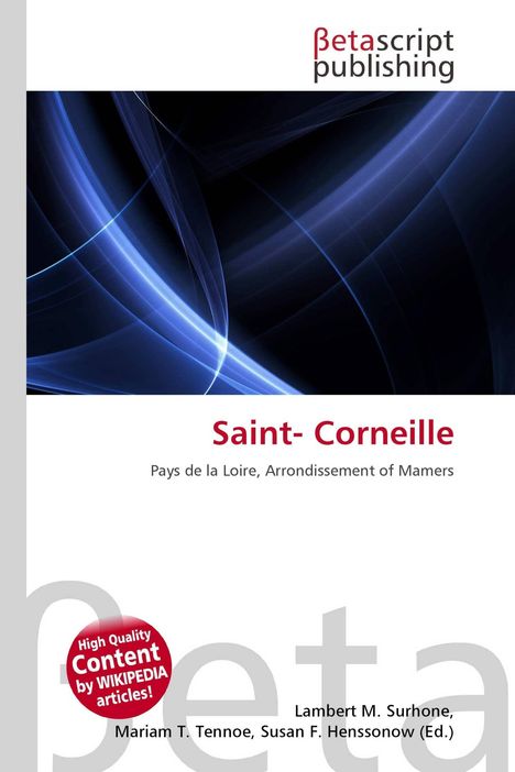 Text: "Saint- Corneille. Pays de la Loire, Arrondissement of Mamers." Logo oben; blaue, geschwungene Lichtlinien.