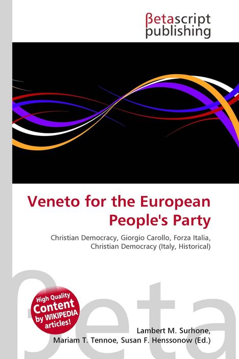 Text: "Veneto for the European People's Party". Bunte geschwungene Linien auf schwarzem Hintergrund, schlichtes Design.