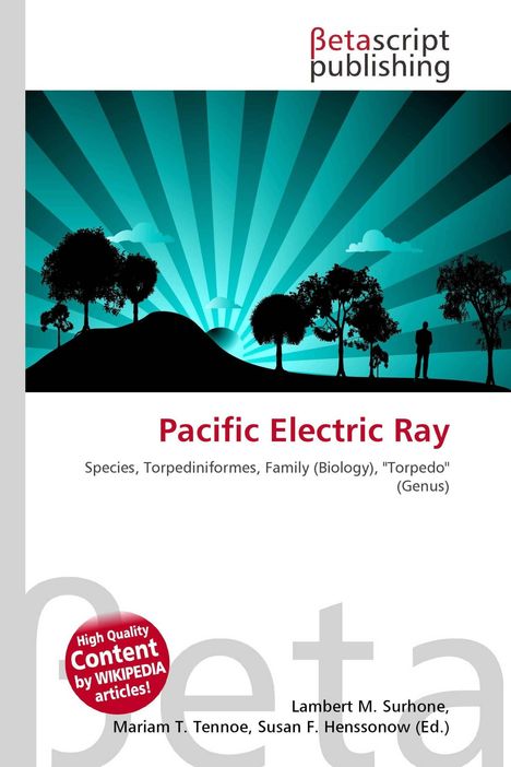 „Pacific Electric Ray“: Illustration mit Bäumen vor einer Sonne, unter dem Logo „betascript publishing“.