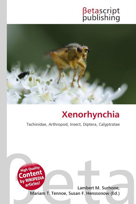 "Xenorhynchia" mit Beschreibung: Tachinidae, Arthropod, Insect. Oben ein "Betascript Publishing"-Logo, darunter Fliege auf Blüte.