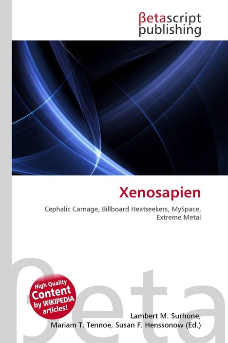 "Xenosapien" in roter Schrift, darunter: Cephalic Carnage, Billboard Heatseekers, MySpace. Blau-schwarze abstrakte Grafik.