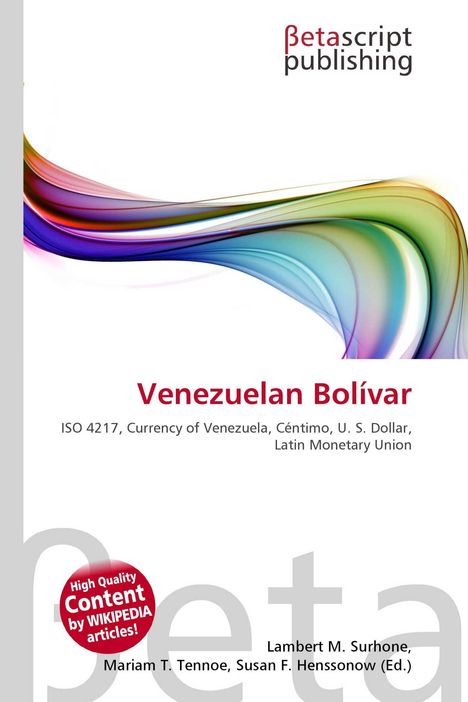 "Venezuelan Bolivar, ISO 4217, Wechselkursdetails; oben Logo von Betascript Publishing, unter einem bunten Wellenmuster."