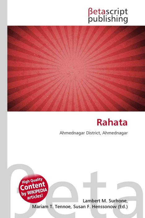 Rahata, Ahmednagar District. Oben links Logo mit Text "betascript publishing". Hintergrund rot mit Strahlenmuster.