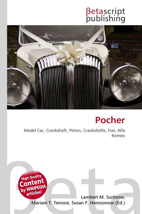 „Pocher“ in Rot, darunter Begriffe wie Model Car und Alfa Romeo. Oberhalb ist ein Auto mit einer weißen Schleife.