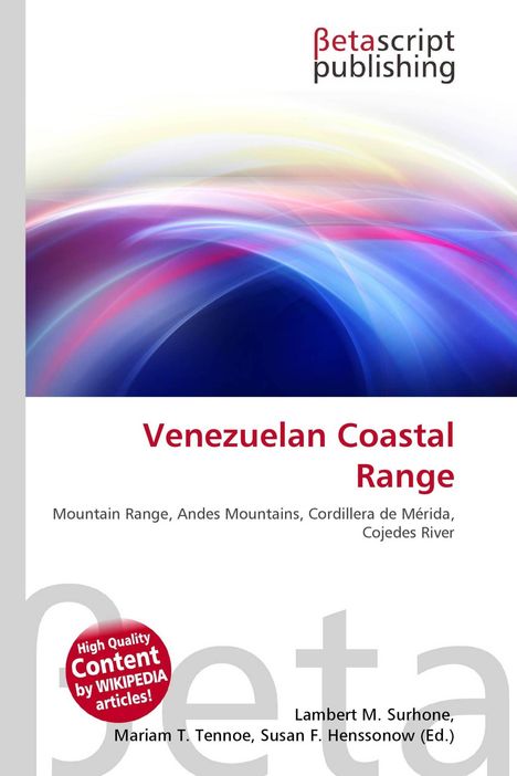 Betascript Publishing. Venezuelan Coastal Range. Farben: Blau, Pink, Weiß. Abstrakte Lichtbögen-Illustration.