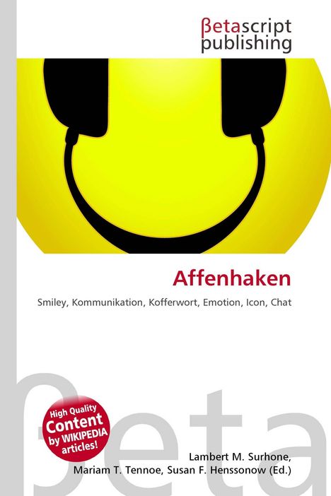 "Affenhaken, Smiley, Kommunikation, Kofferwort, Emotion, Icon, Chat." Oben ein gelber Smiley mit Kopfhörern.