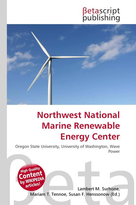 "Northwest National Marine Renewable Energy Center," Windrad vor blauem Himmel, Logo oben rechts.