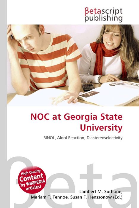 NOC at Georgia State University. Zwei Personen am Tisch, eine schaut nachdenklich, die andere lächelt. Logo: Betascript publishing.
