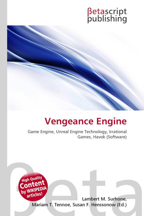 "Vengeance Engine" und weitere Begriffe darunter. Oben ein Logo, abstrakte blaue Wellenform zentral.
