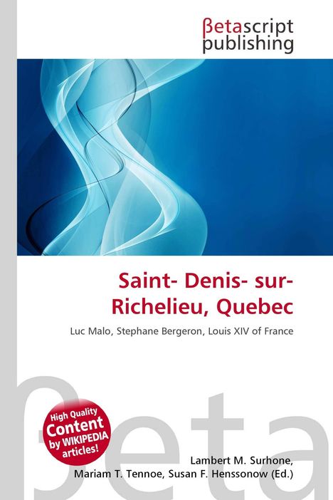 "Saint-Denis-sur-Richelieu, Quebec" in roter Schrift, blaue abstrakte Formen, "Betascript publishing" Logo oben.