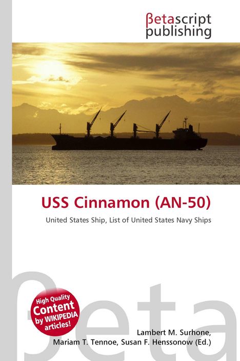 „USS Cinnamon (AN-50)“ in roter Schrift, darunter der Text „United States Ship, List of United States Navy Ships“.