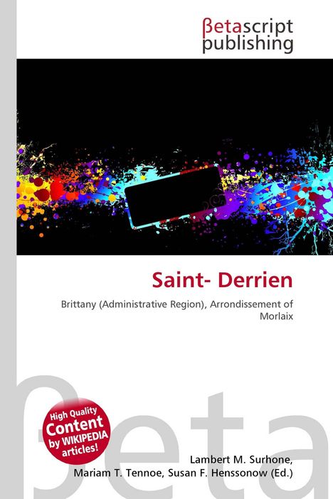 „Saint-Derrien: Brittany, Arrondissement of Morlaix“ auf weißem Hintergrund, farbige Spritzer oben, Logo oben links.