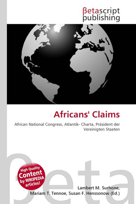 "Africans' Claims" von Betascript Publishing. Logo oben; links ein Erdkugel-Grafik.