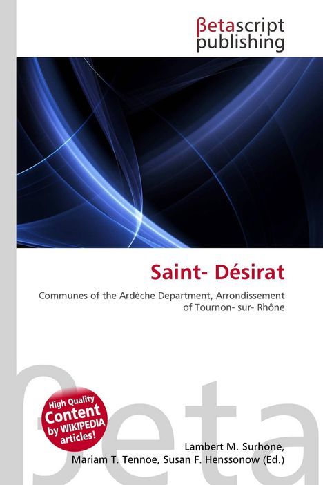 Logo "Betascript publishing", Text "Saint-Désirat", blauer Hintergrund mit geschwungenen Linien.