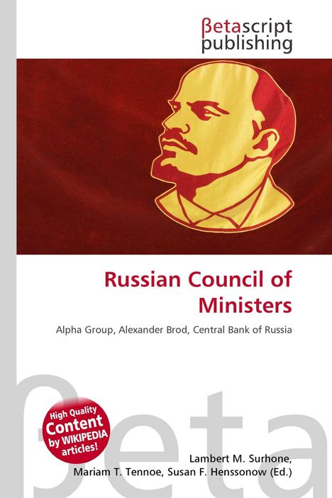 "Russian Council of Ministers" steht groß in Rot. Darüber ein stilisiertes Porträt eines Mannes in Rot und Gelb auf rotem Hintergrund.