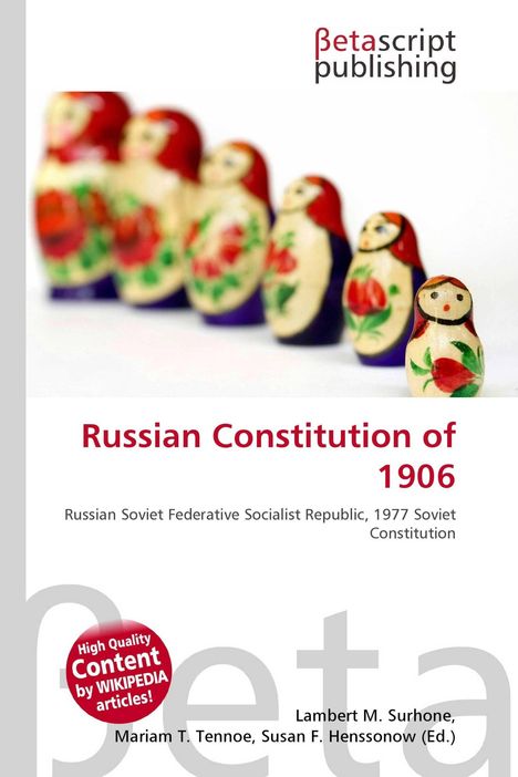"Russian Constitution of 1906" und "High Quality Content by WIKIPEDIA articles!" Text. Matroschka-Puppen sind abgebildet.