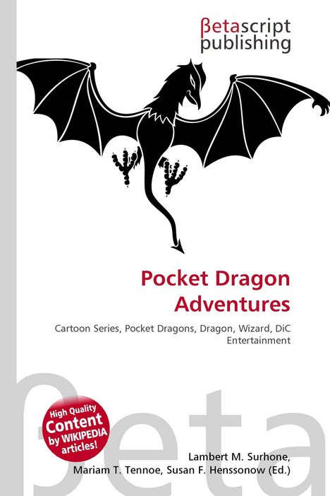 „Pocket Dragon Adventures“, schwarze Drachenillustration mit ausgebreiteten Flügeln und dem Text „betascript publishing“.