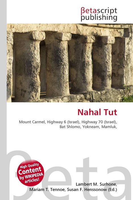 "Nahal Tut" oben in rot; darunter Ortsnamen. Oben links "Betascript publishing" Logo. Bild zeigt Steinstrukturen.