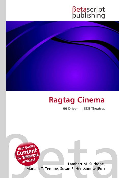„Ragtag Cinema“, „66 Drive-In, B&B Theatres“. Abstrakte Grafik mit violetten und schwarzen Wellen oben.