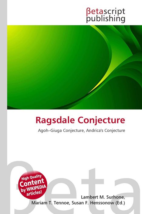 "Ragsdale Conjecture" und weitere Vermutungen auf grünem Hintergrund. Betascript Publishing Logo oben.