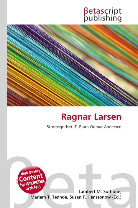 "Betascript publishing", "Ragnar Larsen", "Strømsgodset IF, Bjørn Odmar Andersen", farbige Fäden diagonal im Hintergrund.