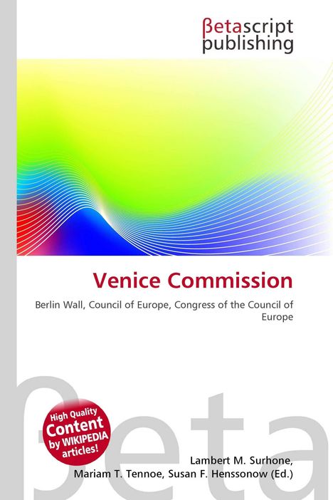 Text: "Venice Commission", "Berlin Wall, Council of Europe, Congress of the Council of Europe." Logo von Betascript Publishing. Buntes Wellenmuster.