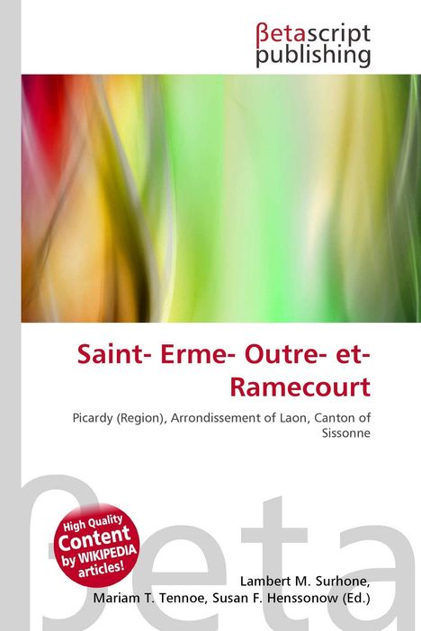 "Saint-Erme-Outre-et-Ramecourt" auf weißem Hintergrund, farbenfrohe Abstraktion, Logo "Betascript Publishing" oben.