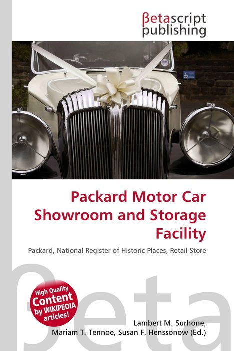 "Packard Motor Car Showroom and Storage Facility", darunter ein klassisches Auto mit Schleife, oben "Betascript Publishing".
