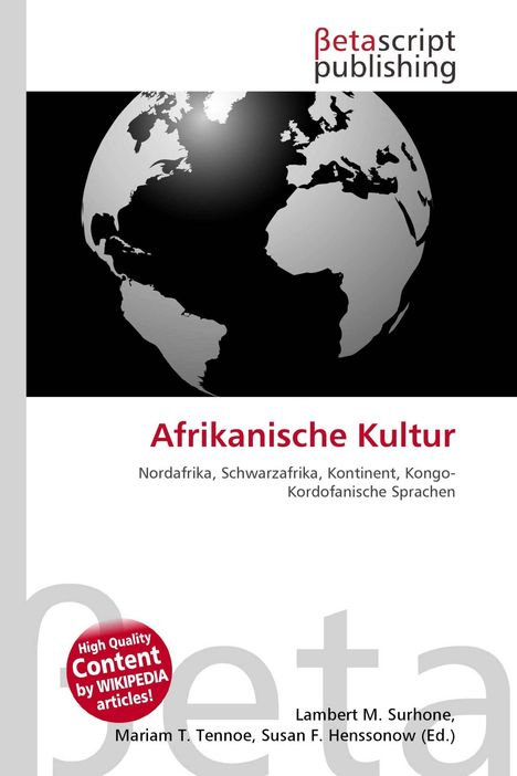 Titel: Afrikanische Kultur. Nordafrika, Schwarzafrika, Kontinent. Globus in Schwarz-Weiß, Verlagsname oben.