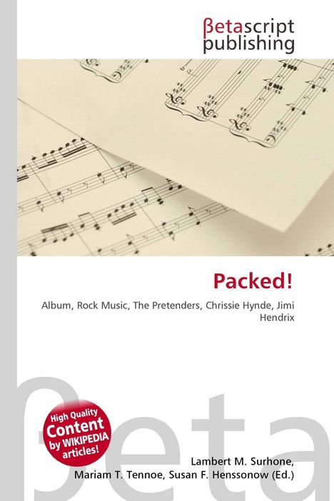 "Packed! Album, Rock Music, The Pretenders, Chrissie Hynde, Jimi Hendrix. Betascript Publishing. Notenblätter im Hintergrund."
