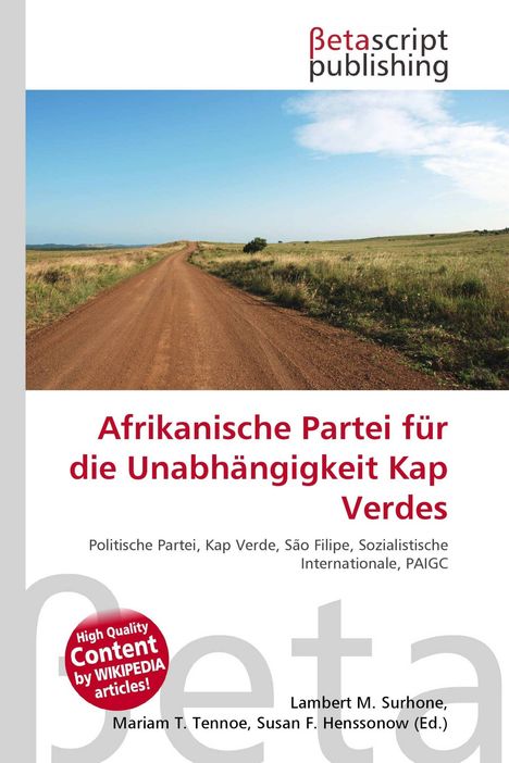 Afrikanische Partei für die Unabhängigkeit Kap Verdes. Logo oben, Bild eines Feldwegs unter blauem Himmel.