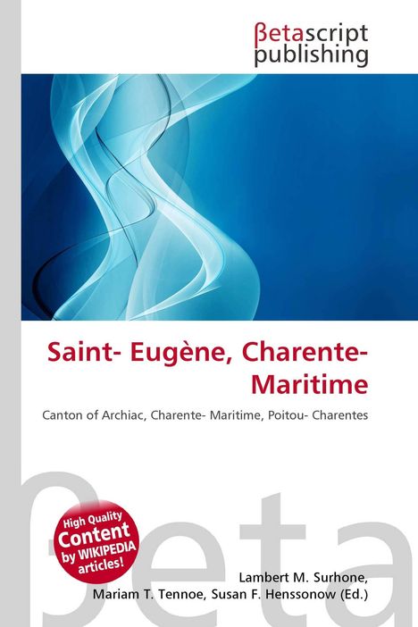 Text: "Saint- Eugène, Charente-Maritime. Canton of Archiac, Charente-Maritime, Poitou-Charentes." Abstrakte blaue Wellen.