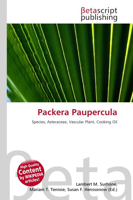 "Packera Paupercula" in Rot. Grünes Blattmuster. Oben "Betascript publishing" Logo. Unten Namen der Autoren.