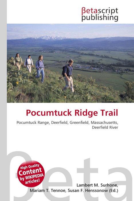 "Betascript Publishing", "Pocumtuck Ridge Trail", Landschaft mit Wanderern und Gebirgskette im Hintergrund.