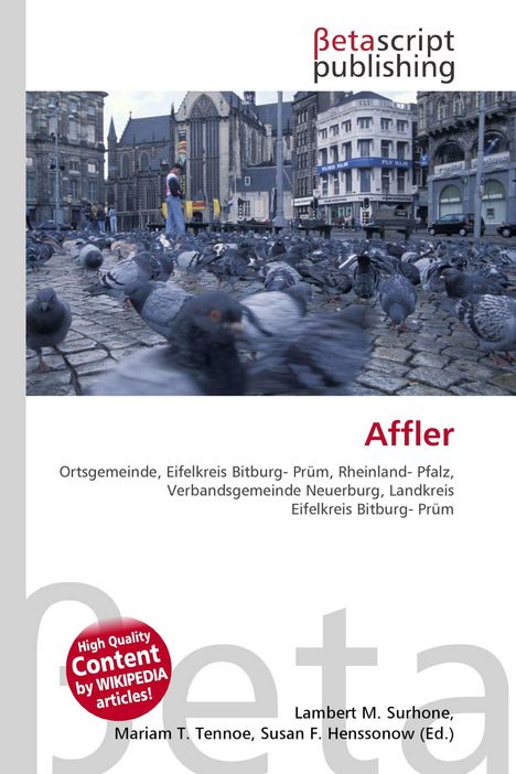 "Betascript publishing. Affler. Ortsgemeinde, Eifelkreis Bitburg-Prüm. Viele Tauben auf einem gepflasterten Platz, Stadtgebäude."