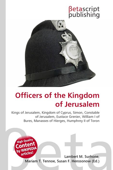 "Officers of the Kingdom of Jerusalem" steht über einem Foto eines traditionellen Polizeihutes mit Abzeichen.