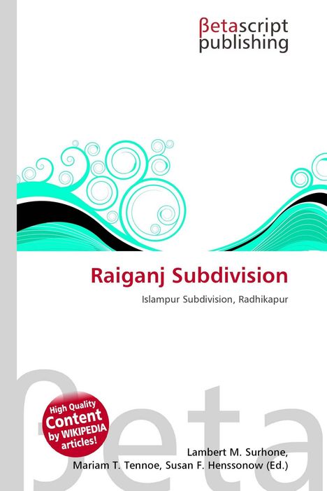 „Raiganj Subdivision“ und „Islampur Subdivision, Radhikapur“ in roter Schrift. Abstrakte grüne Kreis- und Wellenmuster.