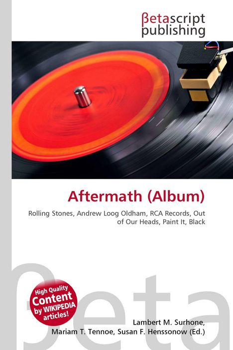 "Aftermath (Album)" steht unterhalb eines Fotos mit einem rotierenden roten Plattenteller und einem Tonabnehmer.