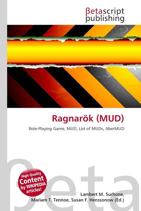 "Ragnarök (MUD) Role-Playing Game, MUD", oberes Logo und Design in warmen Farben, zerkratzt und zerissen.