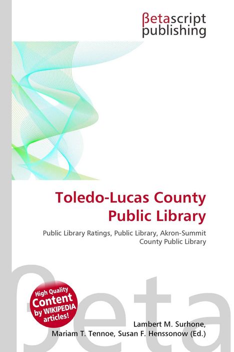 "Toledo-Lucas County Public Library" in rot, darunter "Public Library Ratings..." in grau, darüber ein abstraktes Muster.