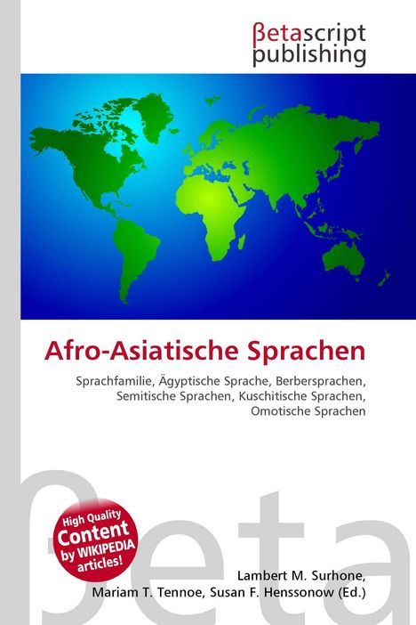 Text: „Afro-Asiatische Sprachen“, „Sprachfamilie“, „Wikipedia“. Bunte Weltkarte.