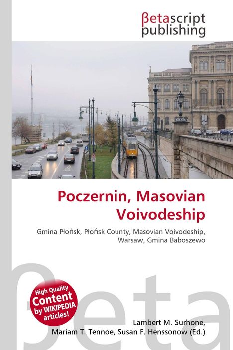 "Betascript Publishing", "Poczernin, Masovian Voivodeship", Stadtansicht mit Straßenbahnen und Autos in einer Stadtlandschaft.