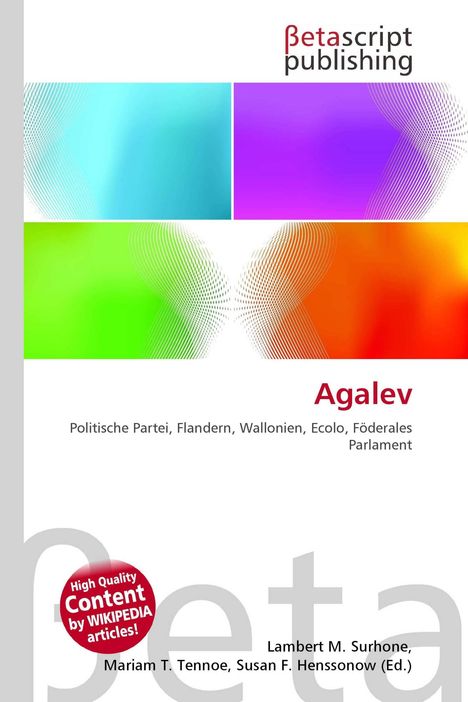 "Agalev" und Begriffe zu Politik. Oben links Betascript Publishing-Logo, darunter bunte, wellige Formen.