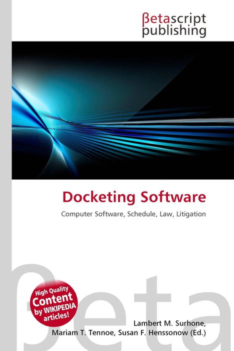 "Docking Software" oben: "Betascript Publishing". Grafik aus blauen Linien auf schwarzem Hintergrund.