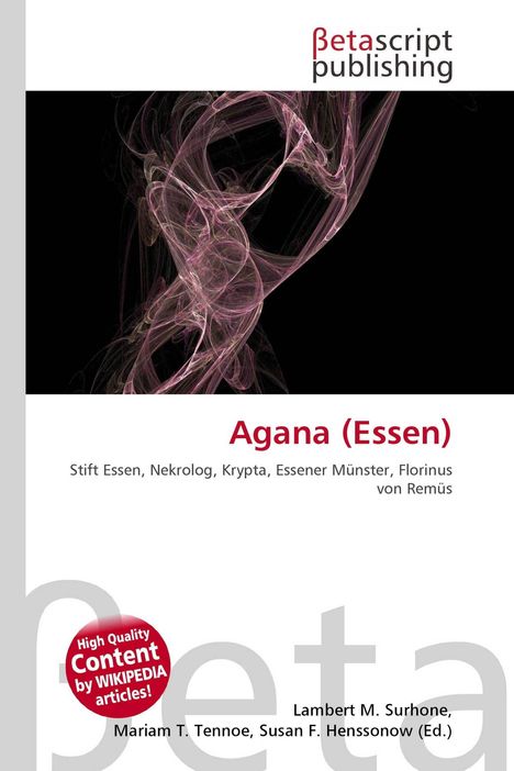 „Agana (Essen)“, Begriffe wie Stift Essen und Essener Münster. Im Hintergrund abstrakte, rosa Rauchähnliche Strukturen.