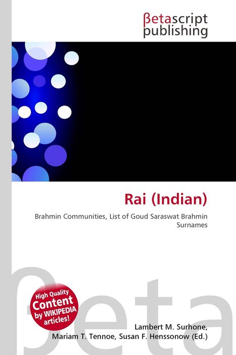 "Rai (Indian): Brahmin Communities, List of Goud Saraswat Brahmin Surnames. Bunte Kreise, weißer Hintergrund."
