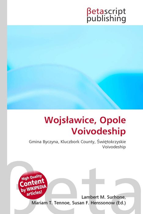 "Wojślawice, Opole Voivodeship" in Rot, leichter Blauverlauf, Betascript Publishing-Logo.