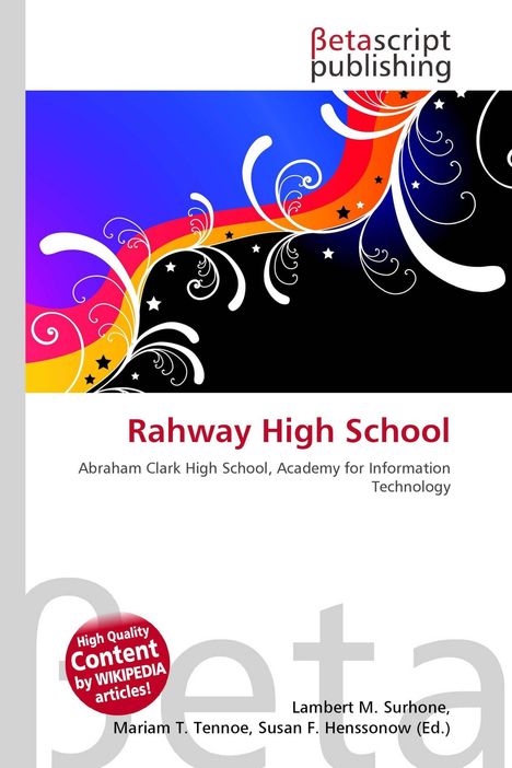 "Rahway High School, Abraham Clark High School, Academy for Information Technology." Bunte, verspielte Illustration mit Schnörkeln.