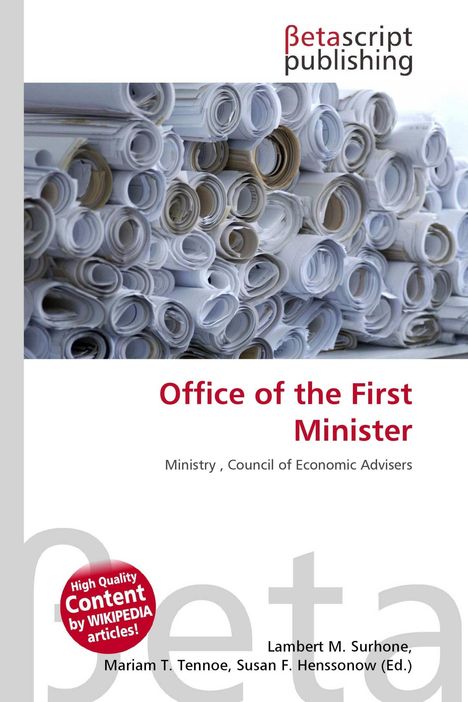 "Office of the First Minister, Ministry, Council of Economic Advisers." Stapel gerollter Papierbögen, Betascript-Logo.